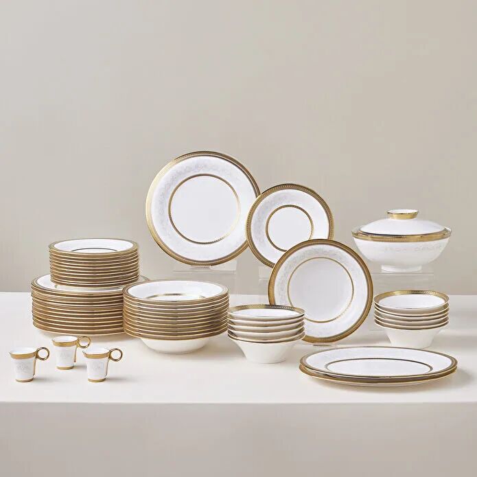 Karaca Royal Bone Charlotte 55 Parça 12 Kişilik Yemek Takımı Gold