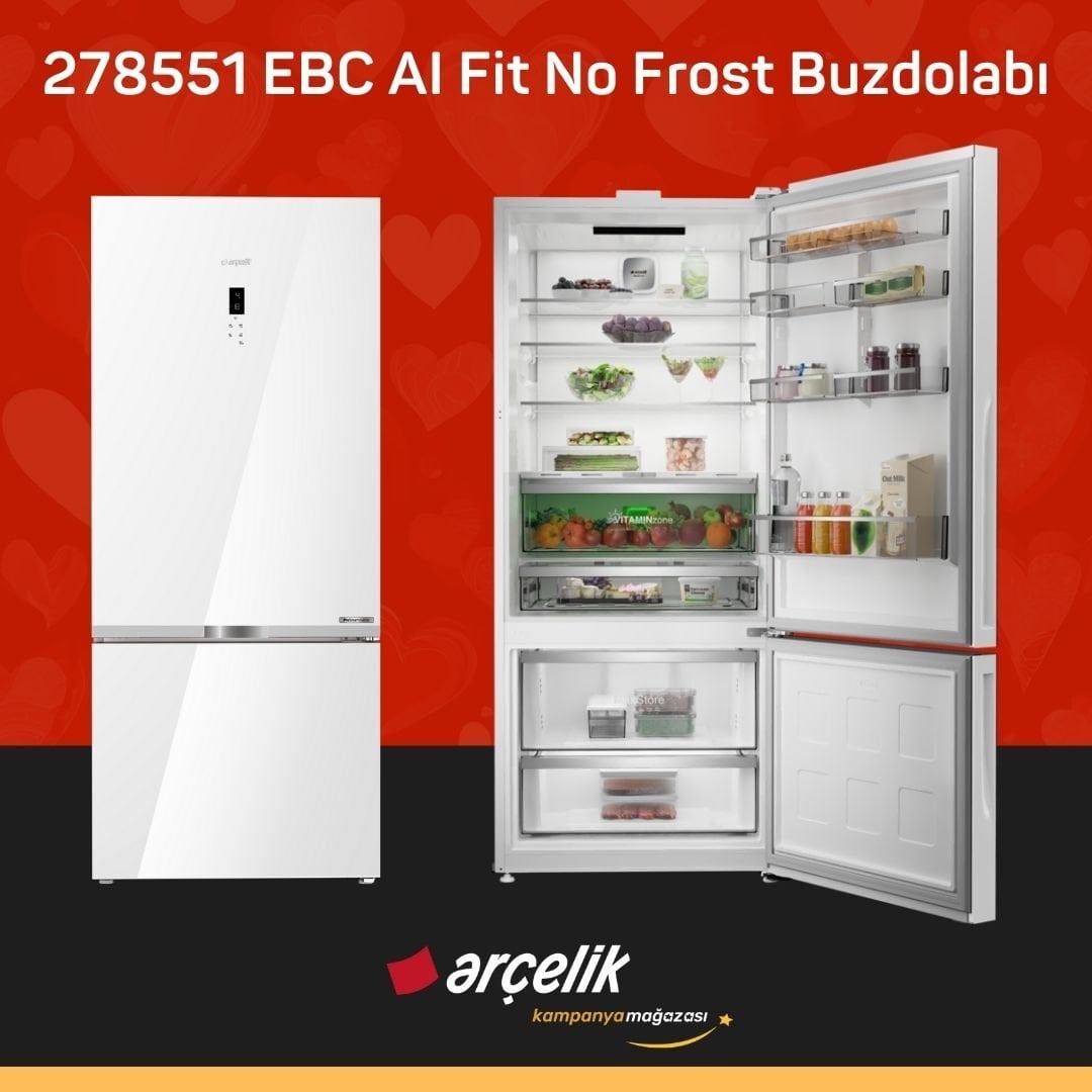 ARÇELİK 278551 EBC AI Fit Beyaz Cam Alttan Donduruculu Buzdolabı