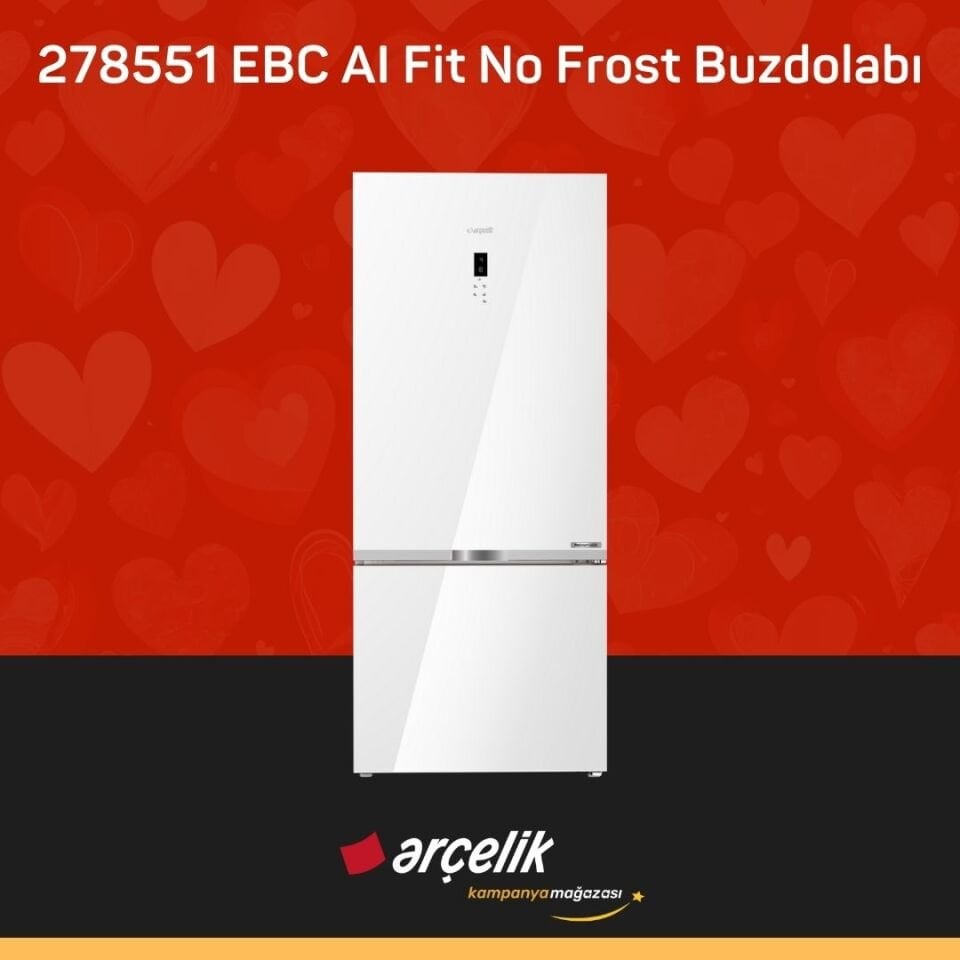 ARÇELİK 278551 EBC AI Fit Beyaz Cam Alttan Donduruculu Buzdolabı