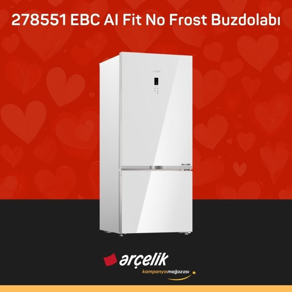ARÇELİK 278551 EBC AI Fit Beyaz Cam Alttan Donduruculu Buzdolabı