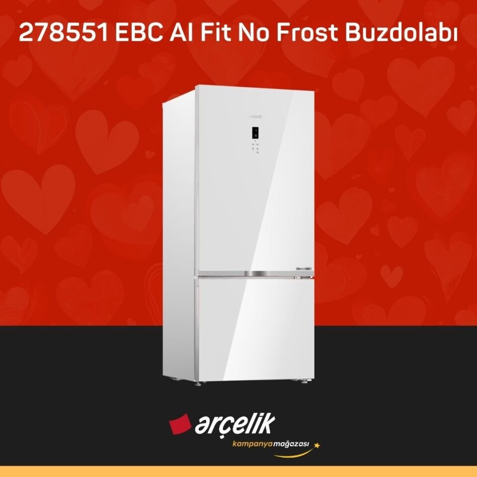 ARÇELİK 278551 EBC AI Fit Beyaz Cam Alttan Donduruculu Buzdolabı