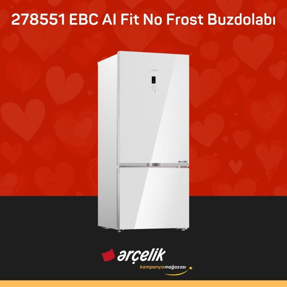 ARÇELİK 278551 EBC AI Fit Beyaz Cam Alttan Donduruculu Buzdolabı