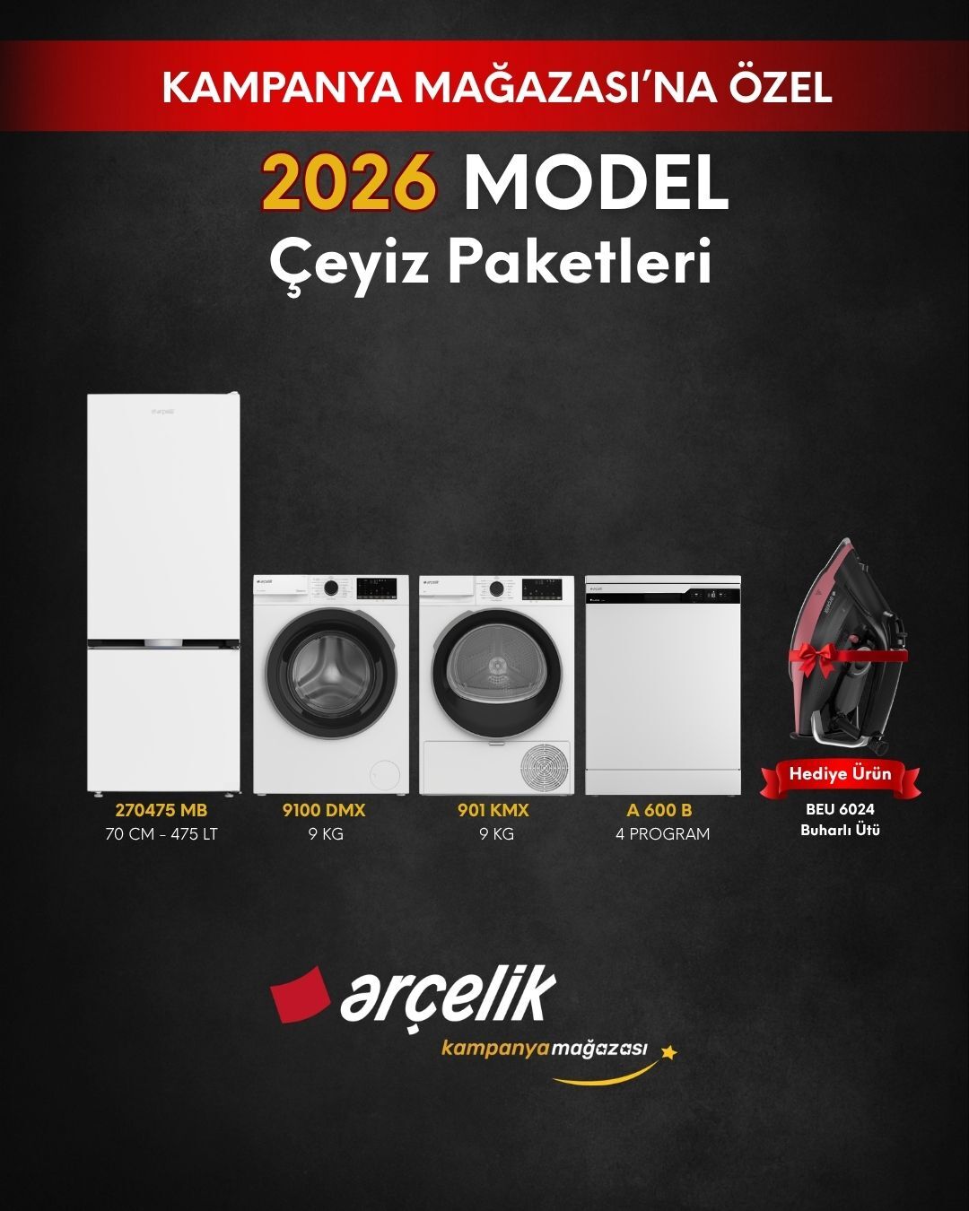 ARÇELİK 4'lü Çeyiz Paketi (270475 MB - A 600 B - 9100 DMX - 901 KMX - BEU 6024)