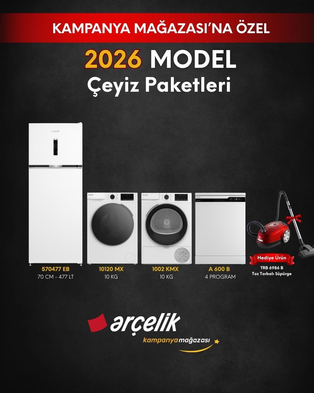 ARÇELİK 4'lü Çeyiz Paketi (570477 EB - A 600 B - 10120 MX - 1002 KMX - TRB 6986 B)