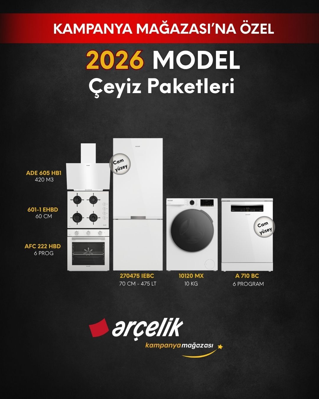 ARÇELİK 6'lı Çeyiz Paketi (270475 IEBC - A 710 BC - 10120 MX - AFC 222 HBD - ADE 605 HB1 - OCD T 601-1 EHBD)