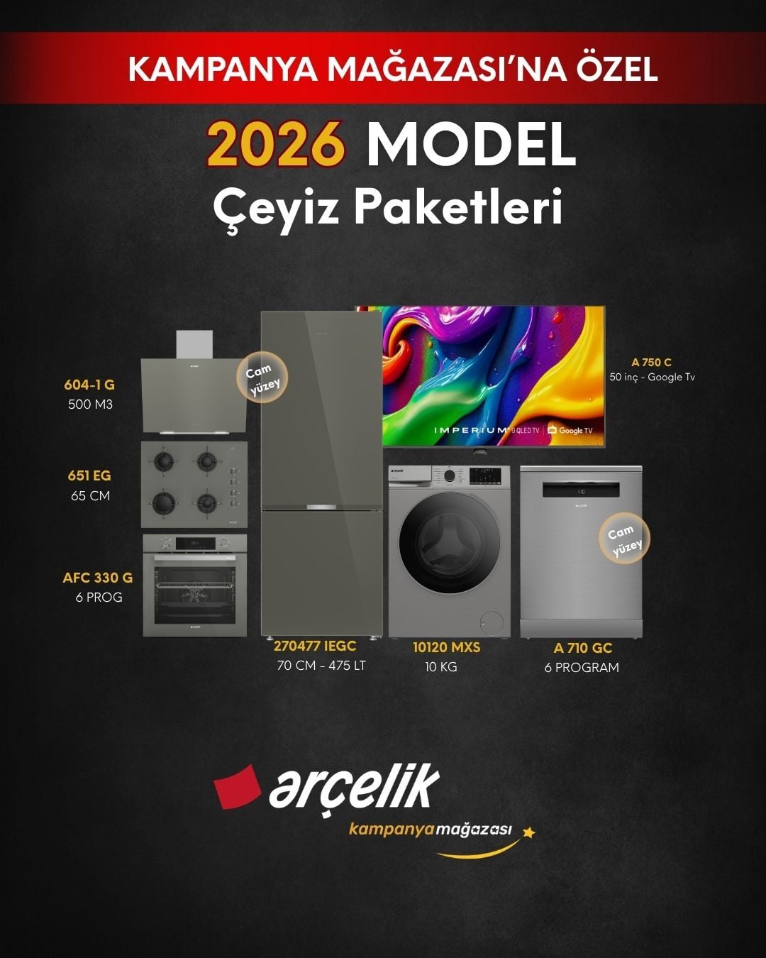 ARÇELİK 7'li Çeyiz Paketi (270475 IEGC - A 710 GC - 10120 MXS - A 750 C - AFC 330 G - ADE 604-1 G - OCD T 651 EG)