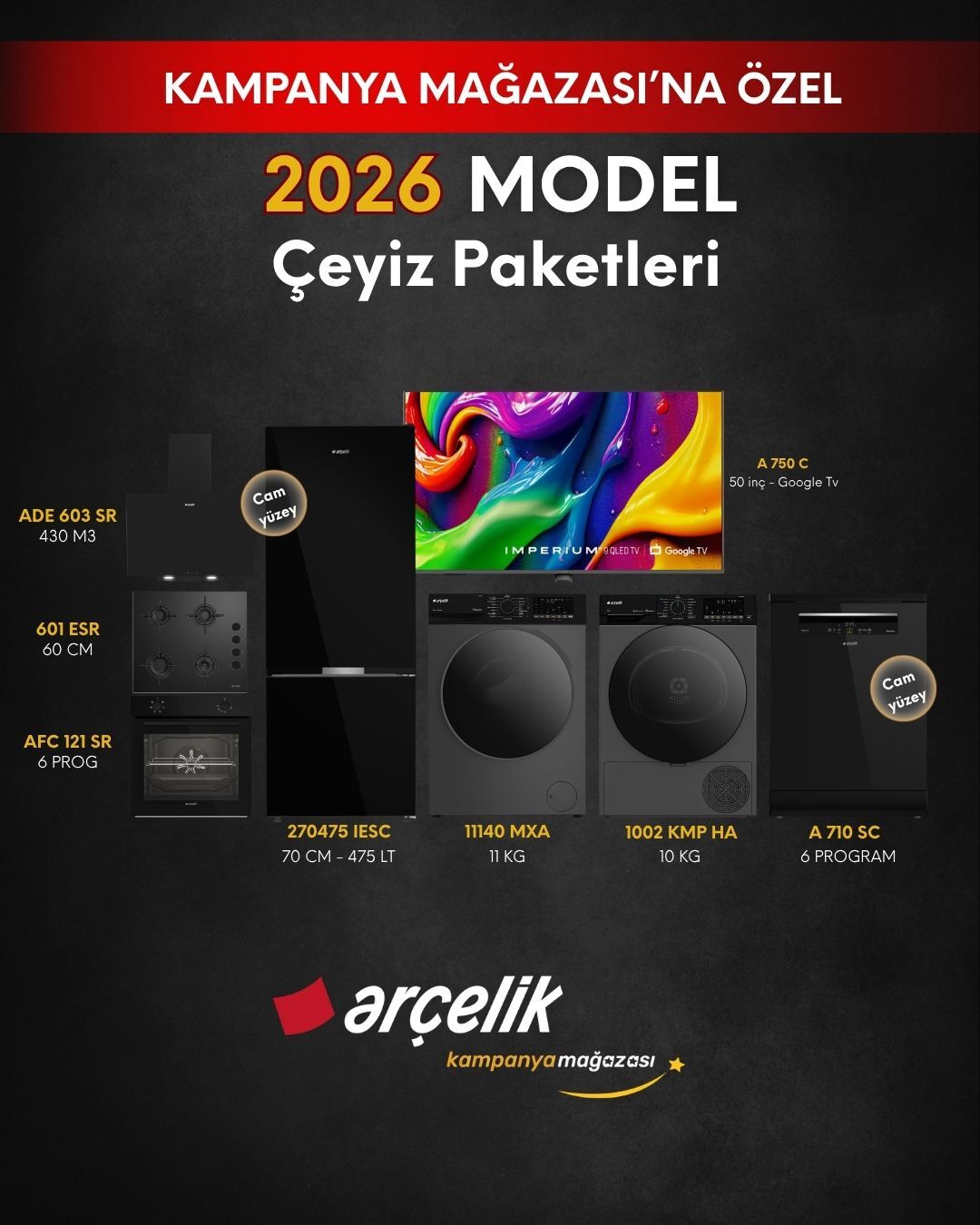 ARÇELİK 8'li Çeyiz Paketi (270475 IESC - A 710 SC - 11140 MXA - 1002 KMP HA - A 750 C - AFC 121 SR - ADE 603 SR - OCD T 601 ESR)