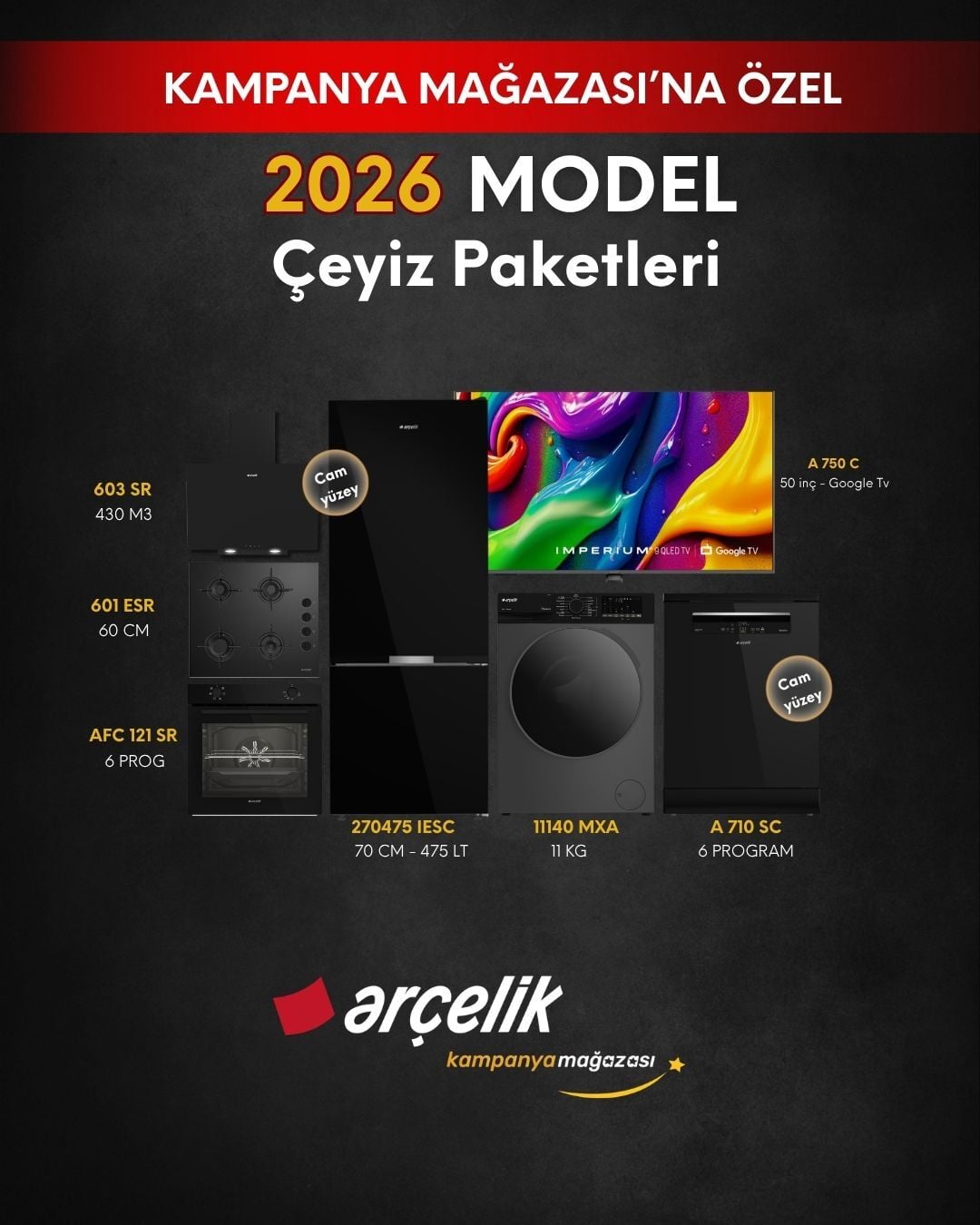 ARÇELİK 7'li Çeyiz Paketi (270475 IESC - A 710 SC - 11140 MXA - A 750 C - AFC 121 SR - ADE 603 SR - OCD T 601 ESR)