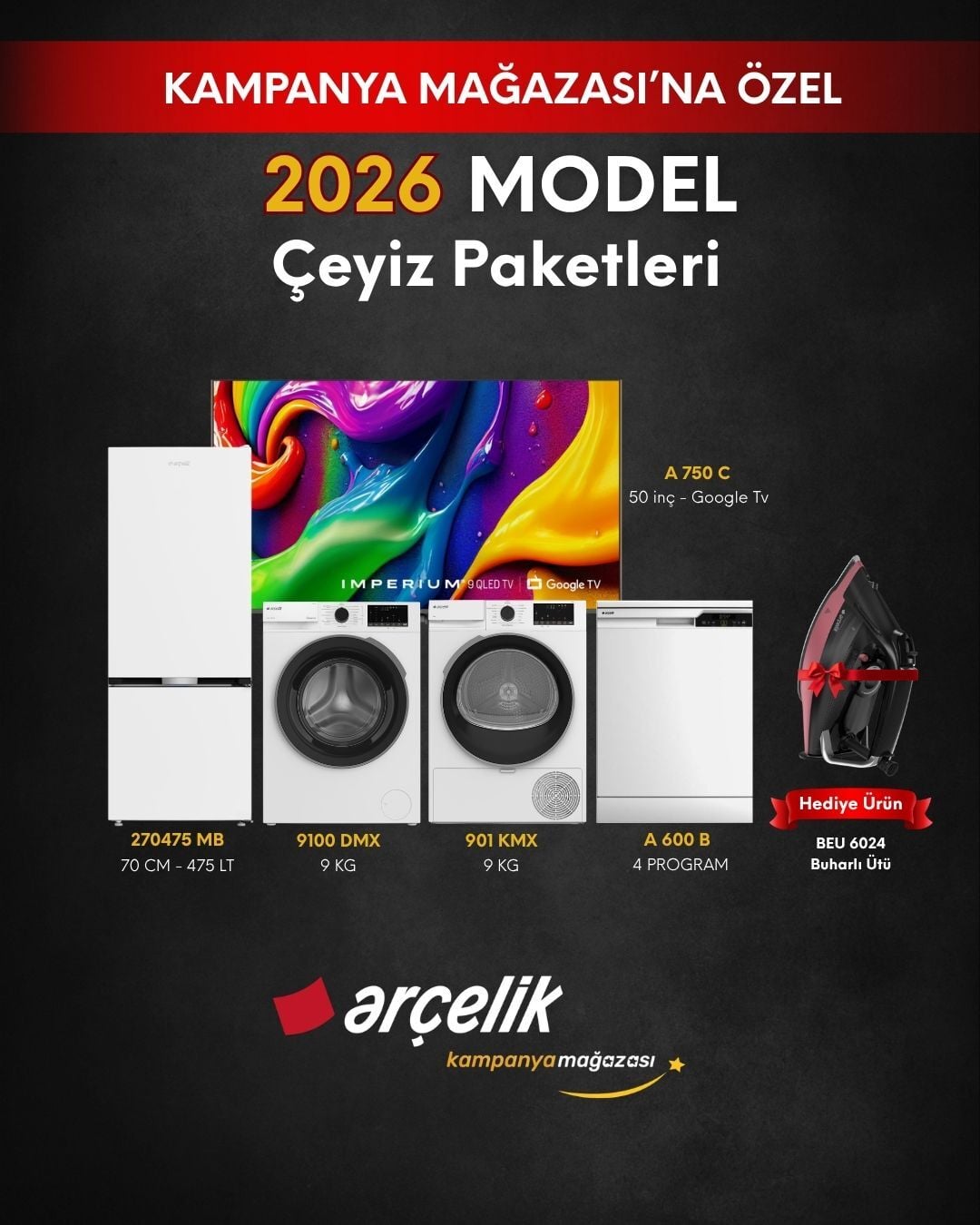 ARÇELİK 5'li Çeyiz Paketi (270475 MB - A 600 B - 9100 DMX - 901 KMX - A 750 C - BEU 6024)