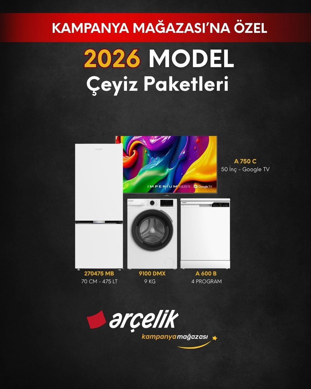 ARÇELİK 4'lü Çeyiz Paketi (270475 MB - A 600 B - 9100 DMX - A 750 C)