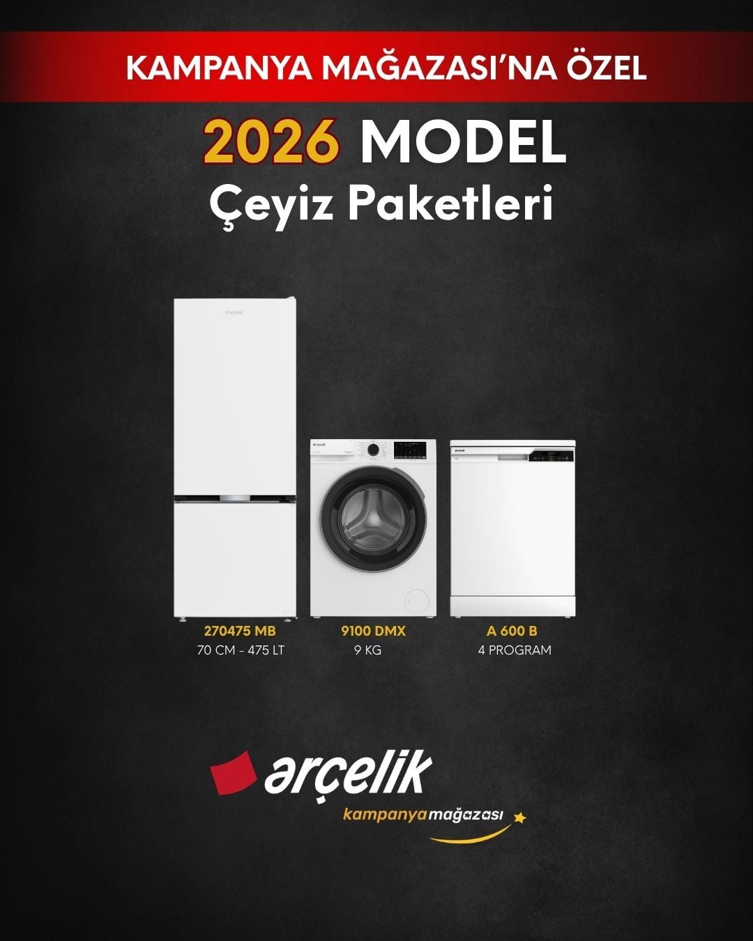 ARÇELİK 3'lü XL Çeyiz Paketi (270475 MB - A 600 B - 9100 DMX)