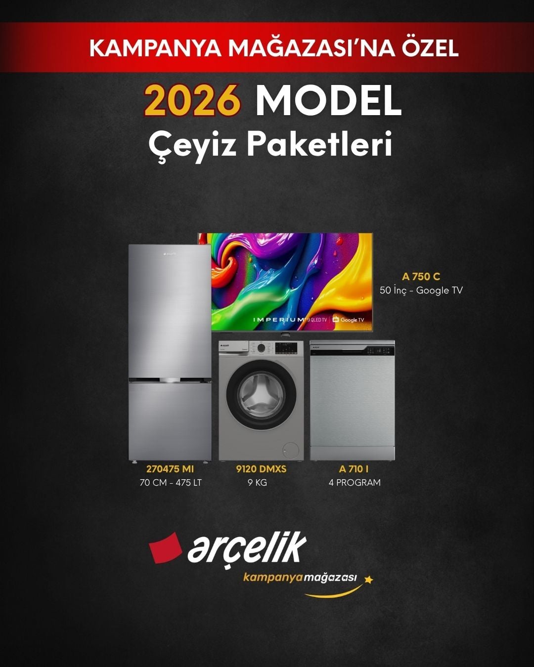 ARÇELİK 4'lü Çeyiz Paketi (270475 MB - A 600 B.9100 DMX - A 750 C