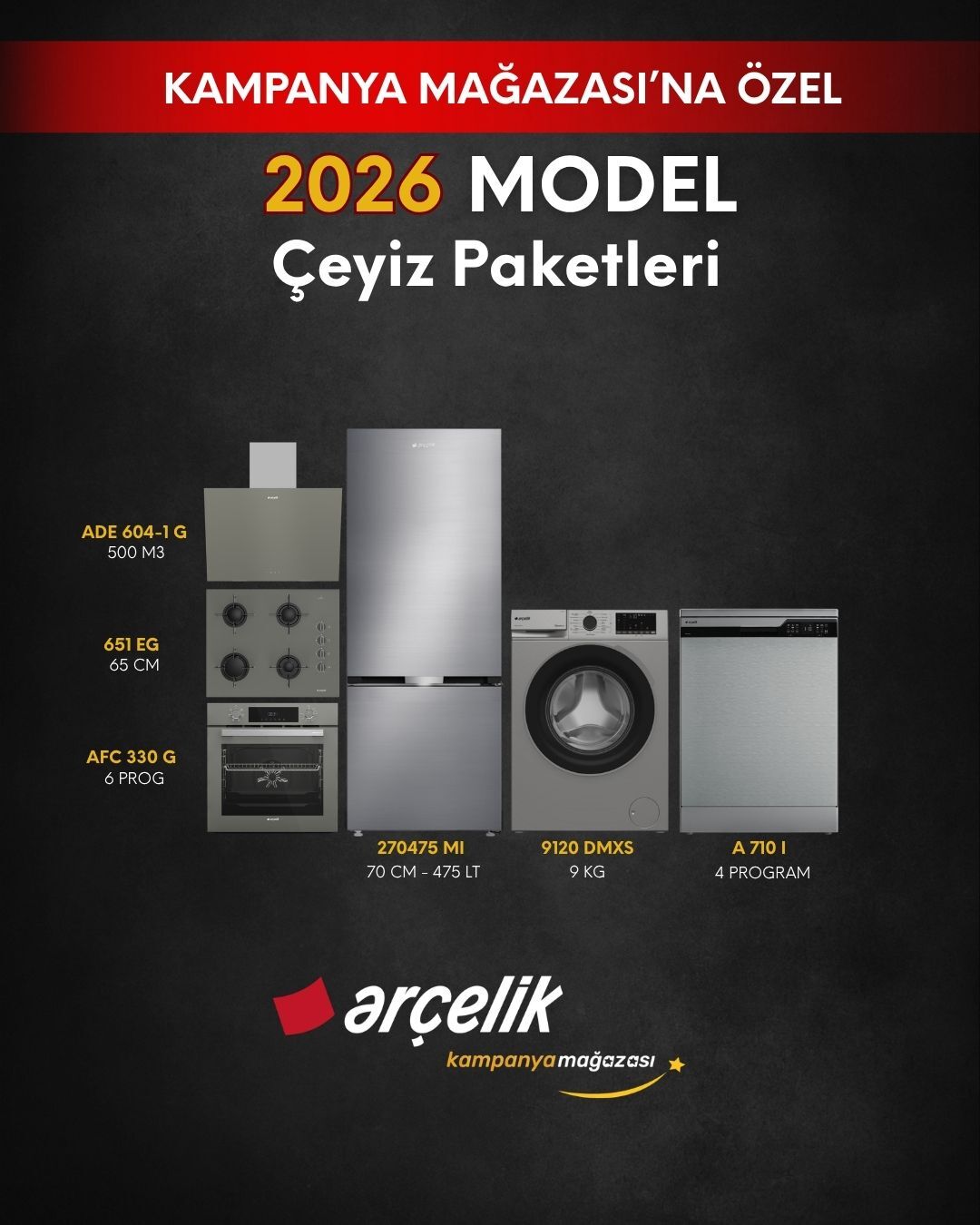 ARÇELİK 6'lı Çeyiz Paketi (270475 MI - A 710 I - 9120 DMXS - AFC 330 G - ADE 604-1G - OCD T 651 EG)