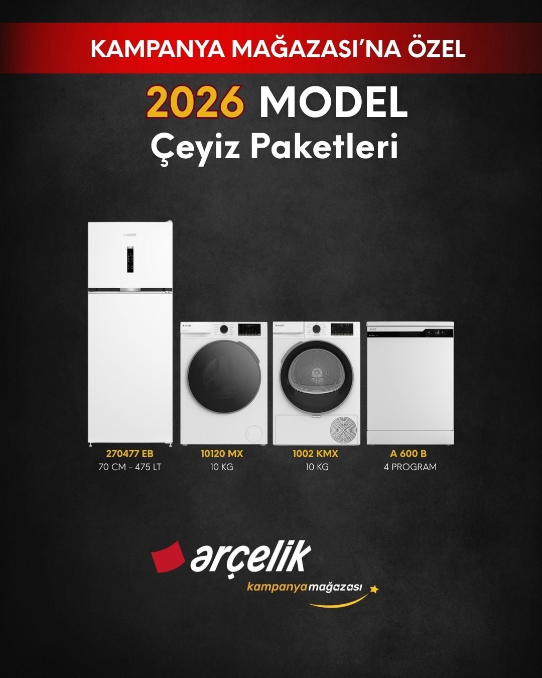 ARÇELİK 4'lü Çeyiz Paketi (270477 EB - A 600 B - 10120 MX - 1002 KMX)