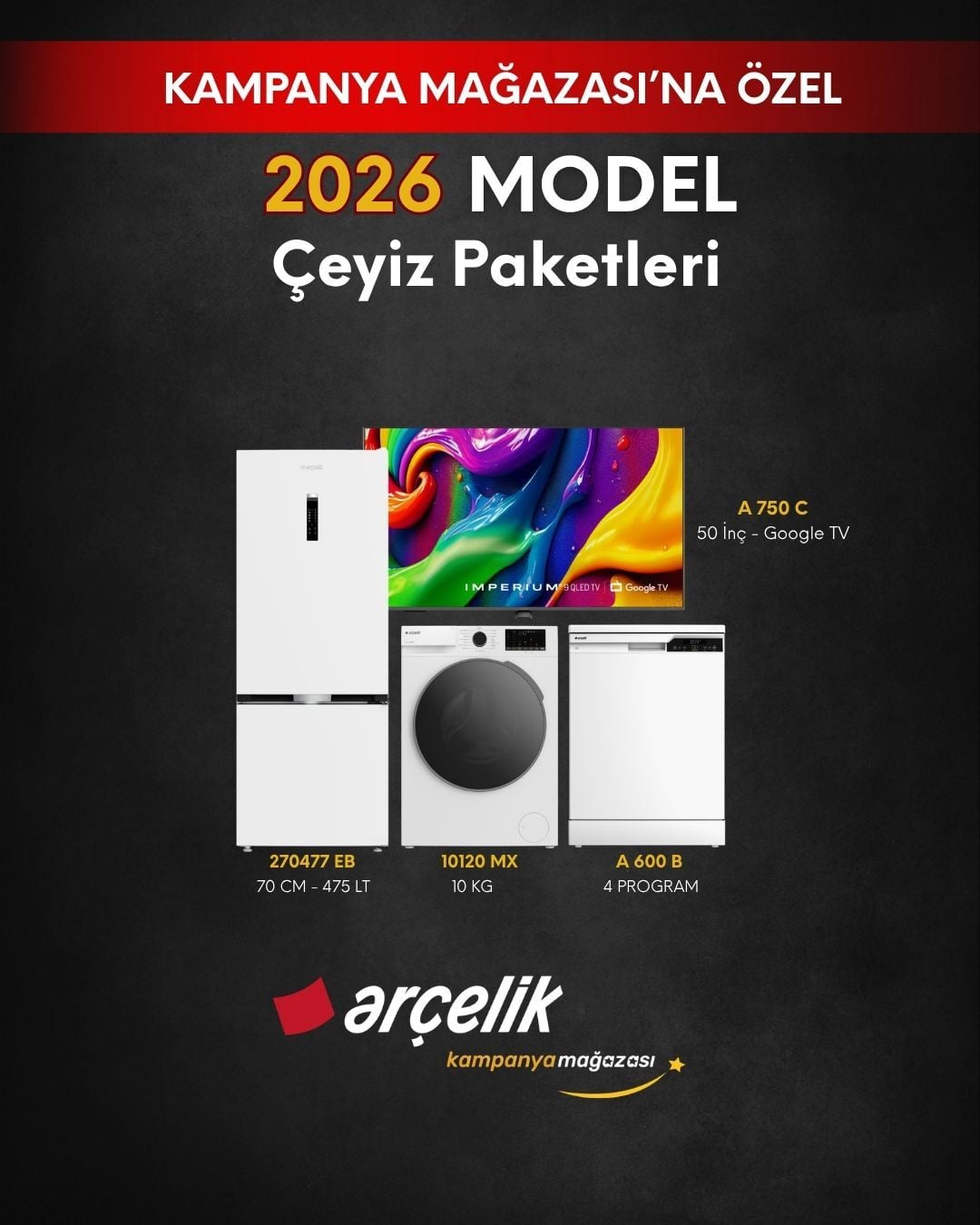 ARÇELİK 4'lü Çeyiz Paketi (270477 EB - A 600 B - 10120 MX - A 750 C)