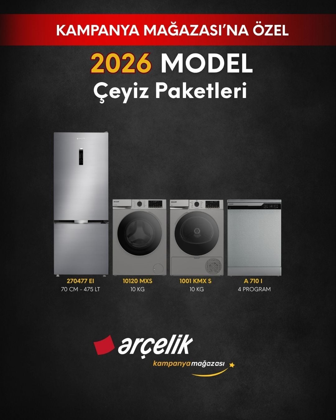ARÇELİK 4'lü Çeyiz Paketi (270477 EI - A 710 I - 10120 MXS - 1001 KMX S)