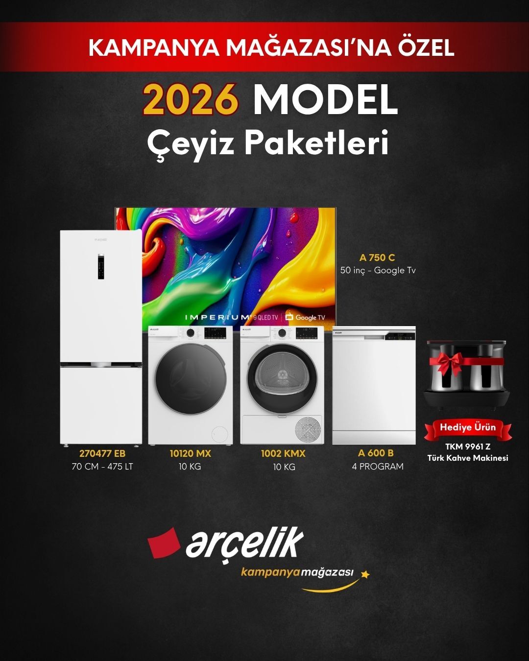 ARÇELİK 5'li Çeyiz Paketi (274533 MB - A 600 B - 10120 MX - 1002 KMX - A 750 C - TKM 9961 Z)