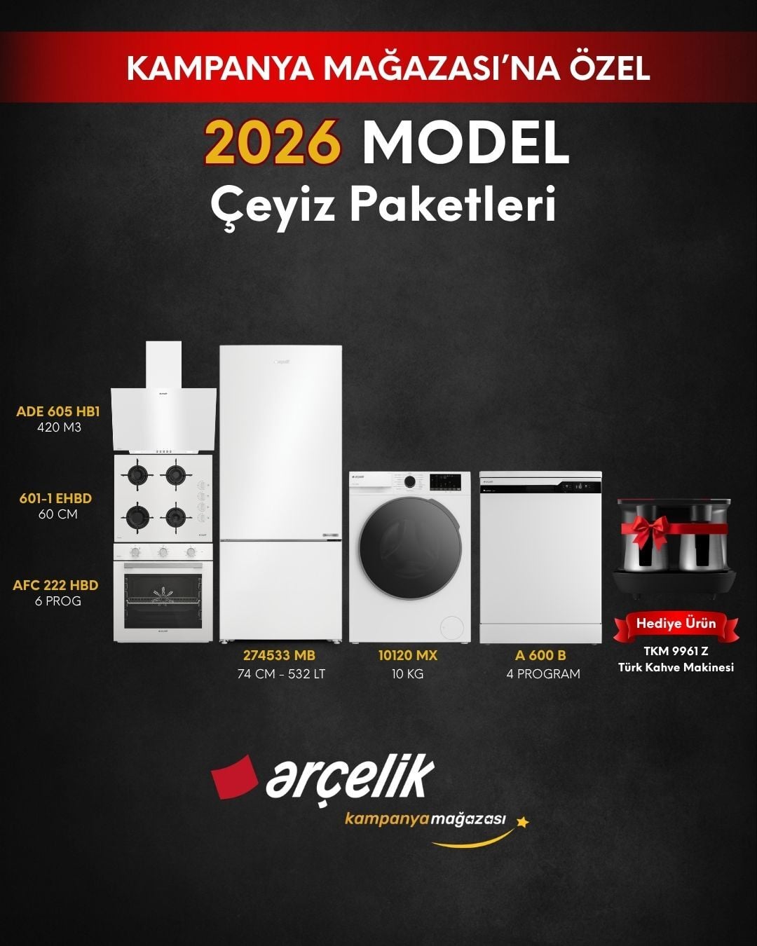 ARÇELİK 6'lı Çeyiz Paketi (274533 MB - A 600 B - 10120 MX - AFC 222 HBD - ADE 605 HB1 - OCD T 601-1 EHBD - TKM 9961 Z)