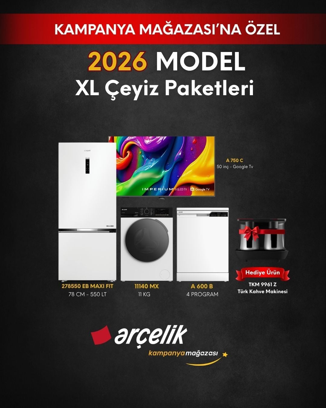 ARÇELİK 3'lü XL Çeyiz Paketi (278550 EB MAXI FIT - A 600 B - 11140 MX - A 750 C - TKM 9961 Z)