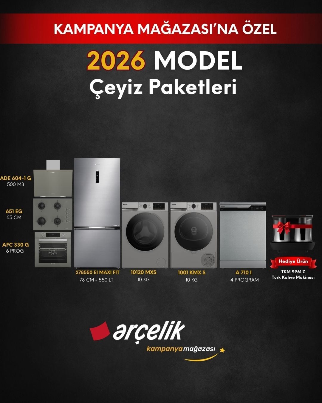 ARÇELİK 7'li XL Çeyiz Paketi (278550 EI MAXI FIT - A 710 I - 10120 MXS - 1001 KMX S - AFC 330 G - ADE 604-1 G - OCD T 651 EG - TKM 9961 Z)