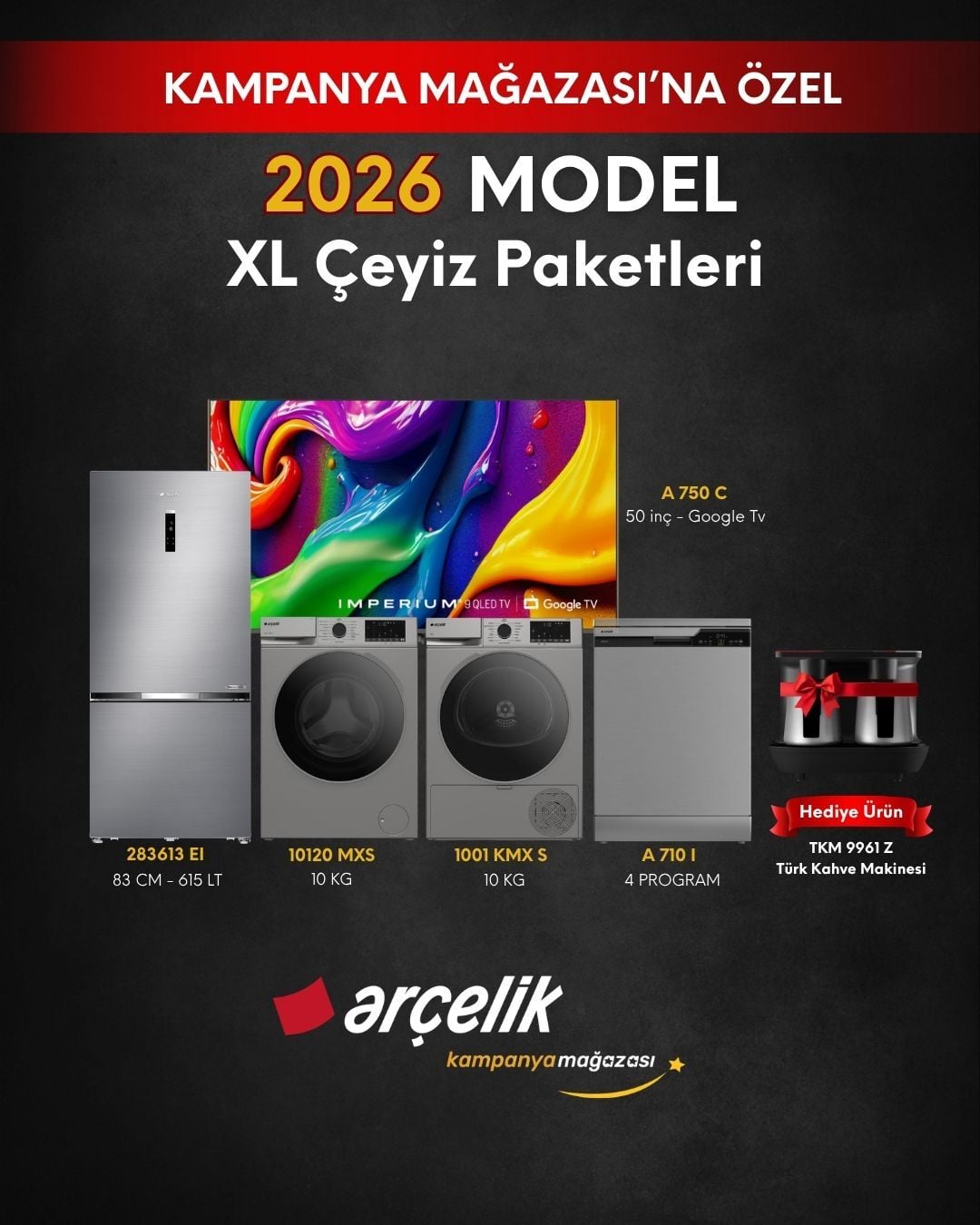 ARÇELİK 5'li XL Çeyiz Paketi (283613 EI - A 710 I - 10120 MXS - 1001 KMX S - A 750 C - TKM 9961 Z)