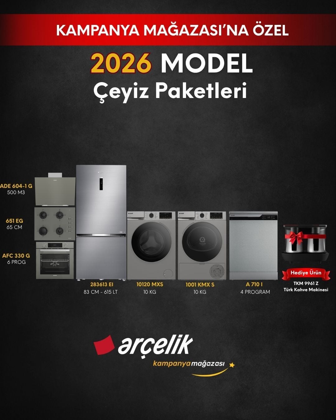 ARÇELİK 7'li XL Çeyiz Paketi (283613 EI -. A 710 I - 10120 MXS - 1001 KMX S - AFC 330 G - ADE 604-1 G - OCD T 651 EG - TKM 9961 Z)