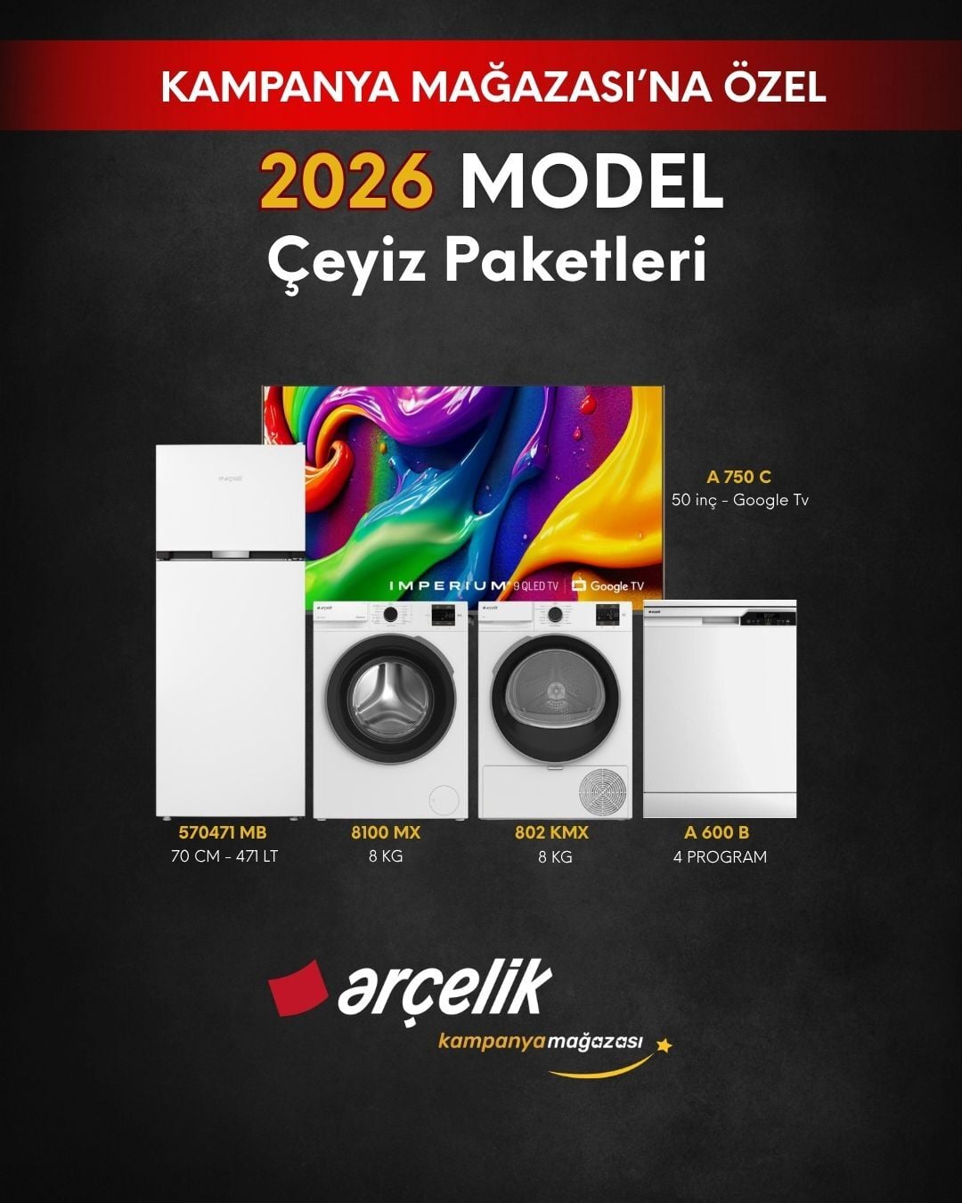 ARÇELİK 5'li Çeyiz Paketi (570471 MB - A 600 B - 8100 MX - 802 KMX - A 750 C)