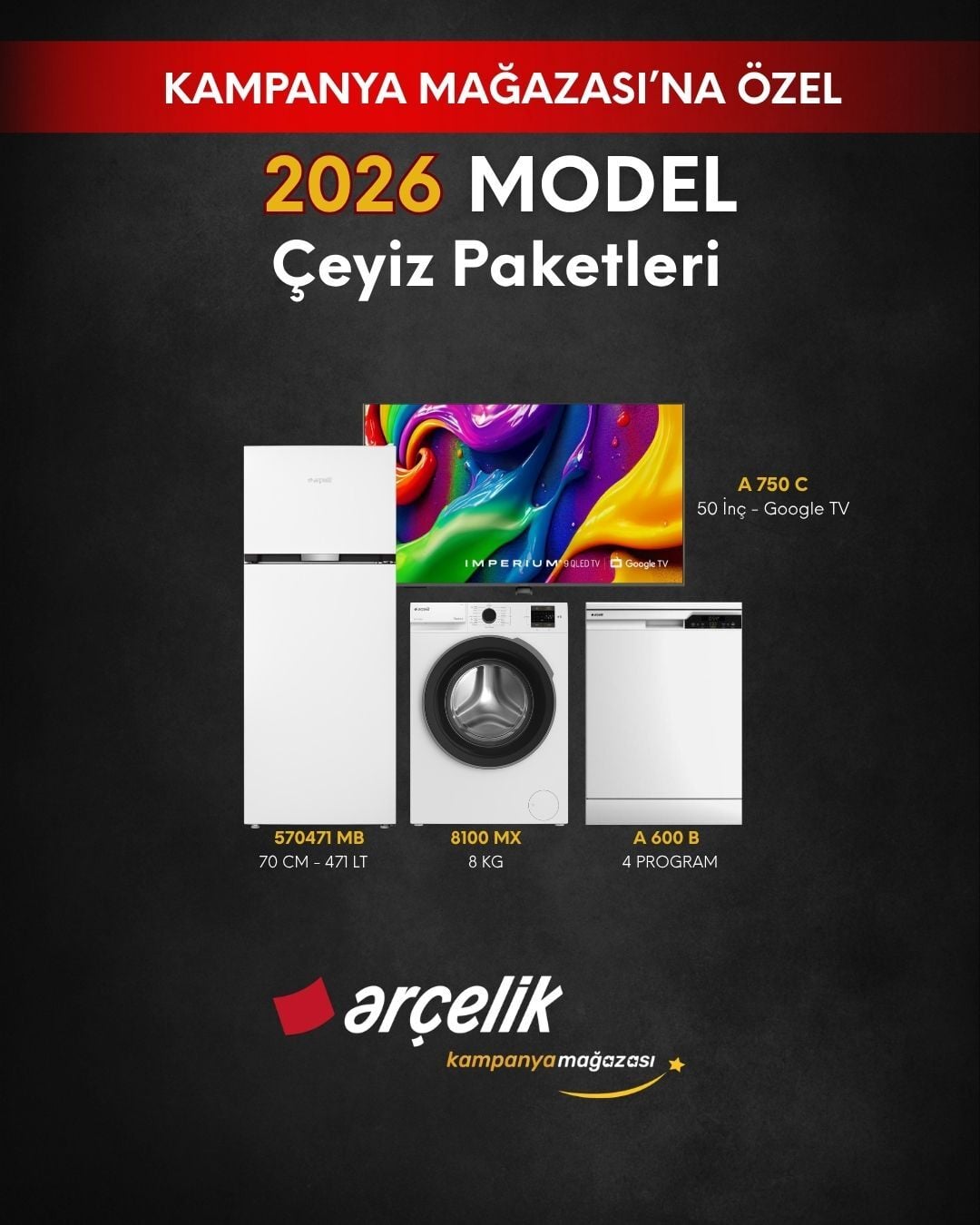 ARÇELİK 4'lü Çeyiz Paketi (570471 MB - A 600 B - 8100 MX - A 750 C)