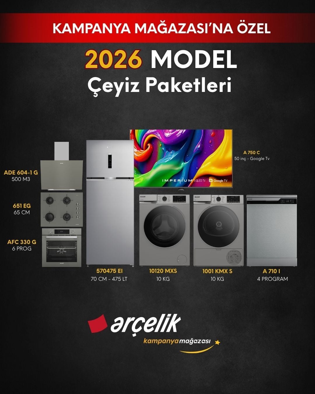 ARÇELİK 8'li Çeyiz Paketi (570475 EI - A 710 I - 10120 MXS - 1001 KMX S - A 750 C - AFC 330 G - ADE 604-1 G - OCD T 651 EG)