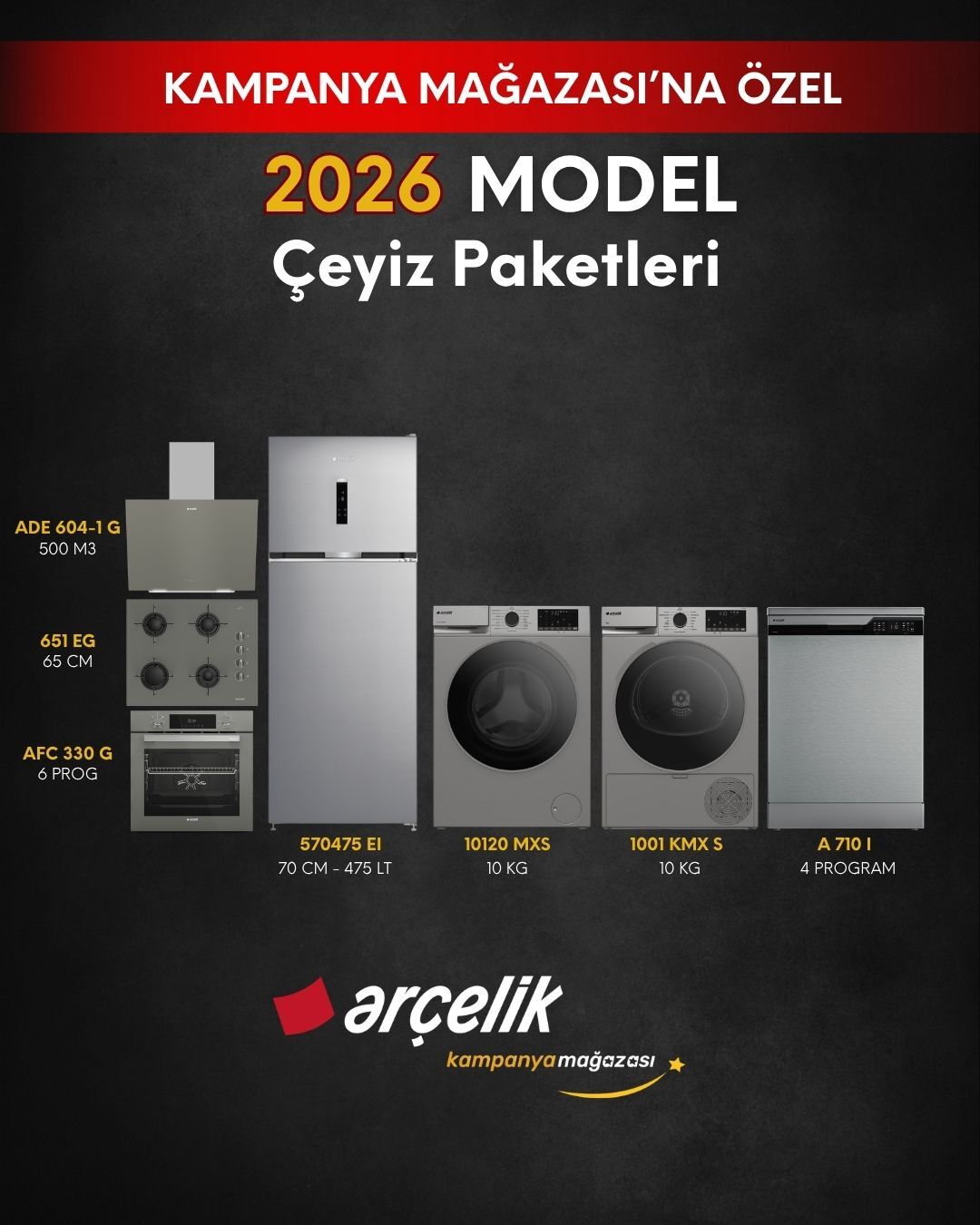 ARÇELİK 7'li Çeyiz Paketi (570475 EI - A 710 I - 10120 MXS - 1001 KMX S - AFC 330 G - ADE 604-1 G - OCD T 651 EG)