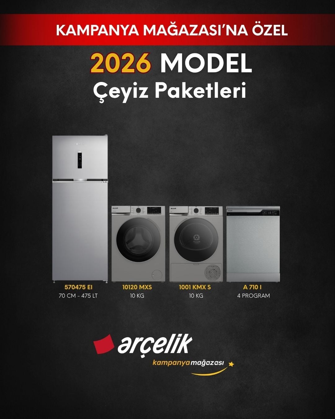 ARÇELİK 4'lü Çeyiz Paketi (570475 EI - A 710 I - 10120 MXS - 1001 KMX S)