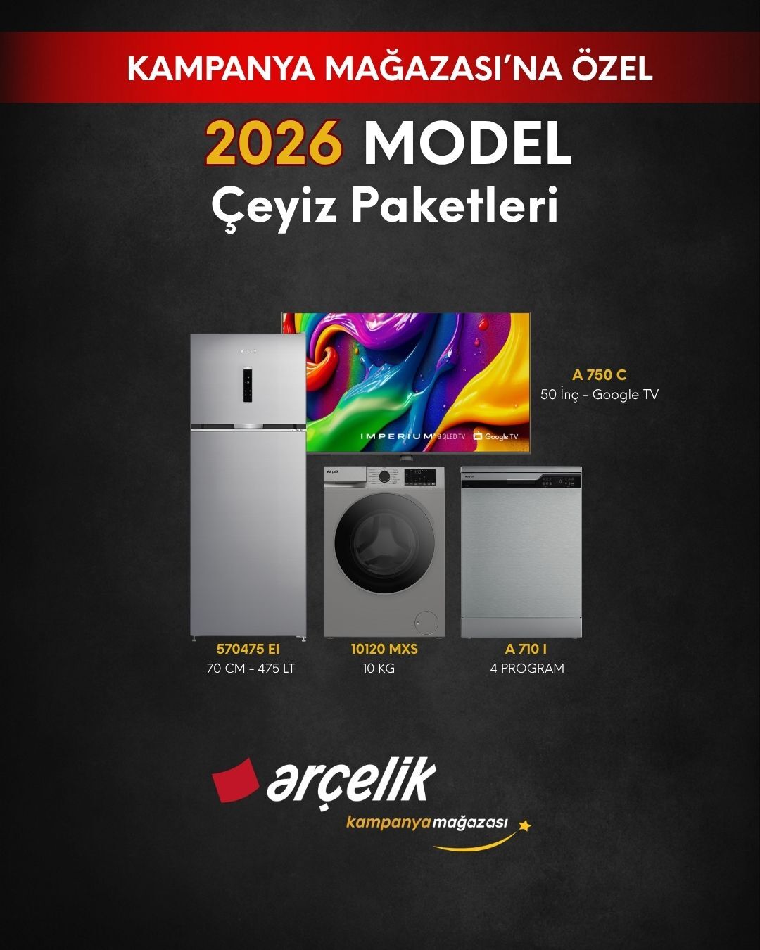 ARÇELİK 4'lü Çeyiz Paketi (570475 EI - A 710 I - 10120 MXS - A 750 C)