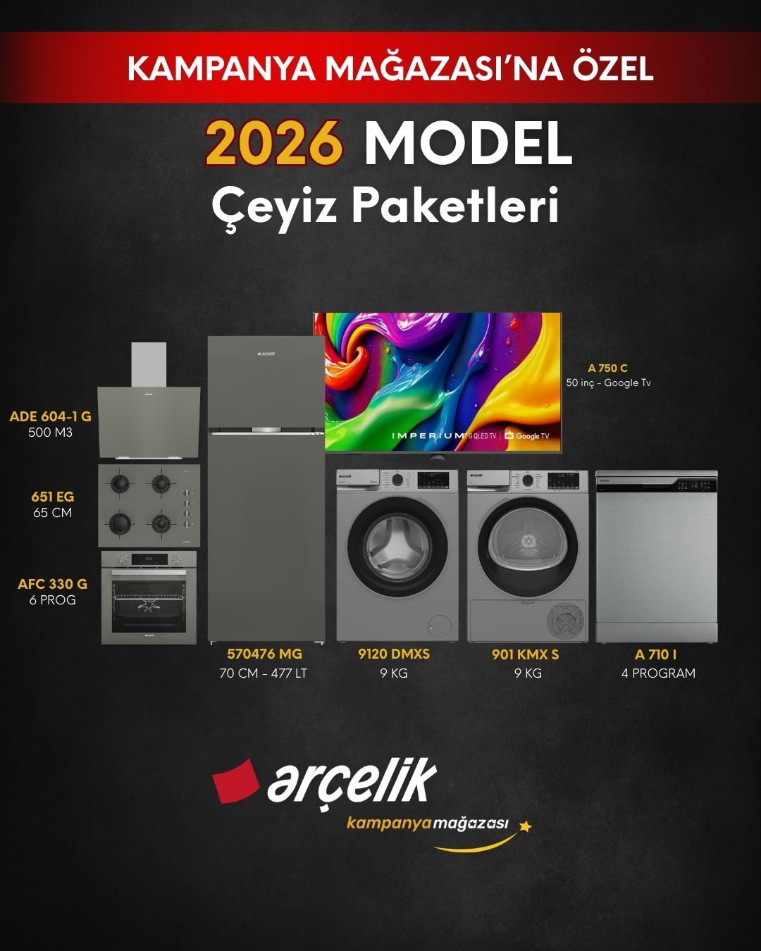 ARÇELİK 8'li Çeyiz Paketi (570476 MG - A 710 I - 9120 DMXS - 901 KMX S - A 750 C - AFC 330 G - ADE 604-1 G - OCD T 651 EG)