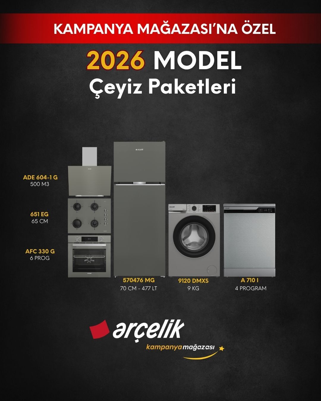 ARÇELİK 6'lı Çeyiz Paketi (570476 MG - A 710 I - 9120 DMXS - AFC 330 G - ADE 604-1 G - OCD T 651 EG)
