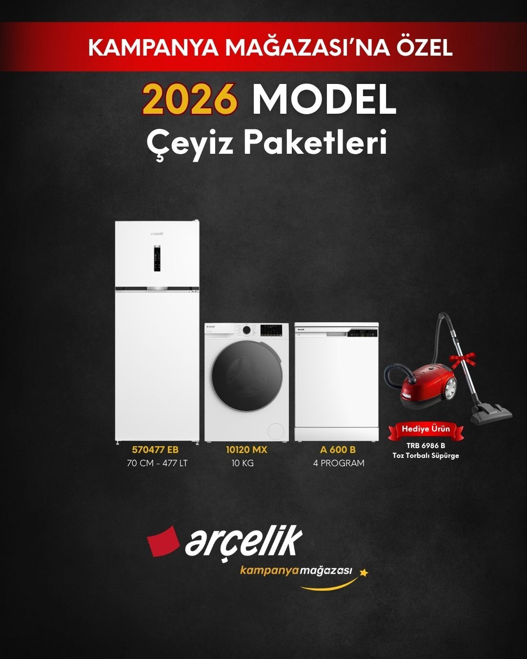 ARÇELİK 3'lü Çeyiz Paketi (570477 EB - A 600 B - 10120 MX - TRB 6986 B)