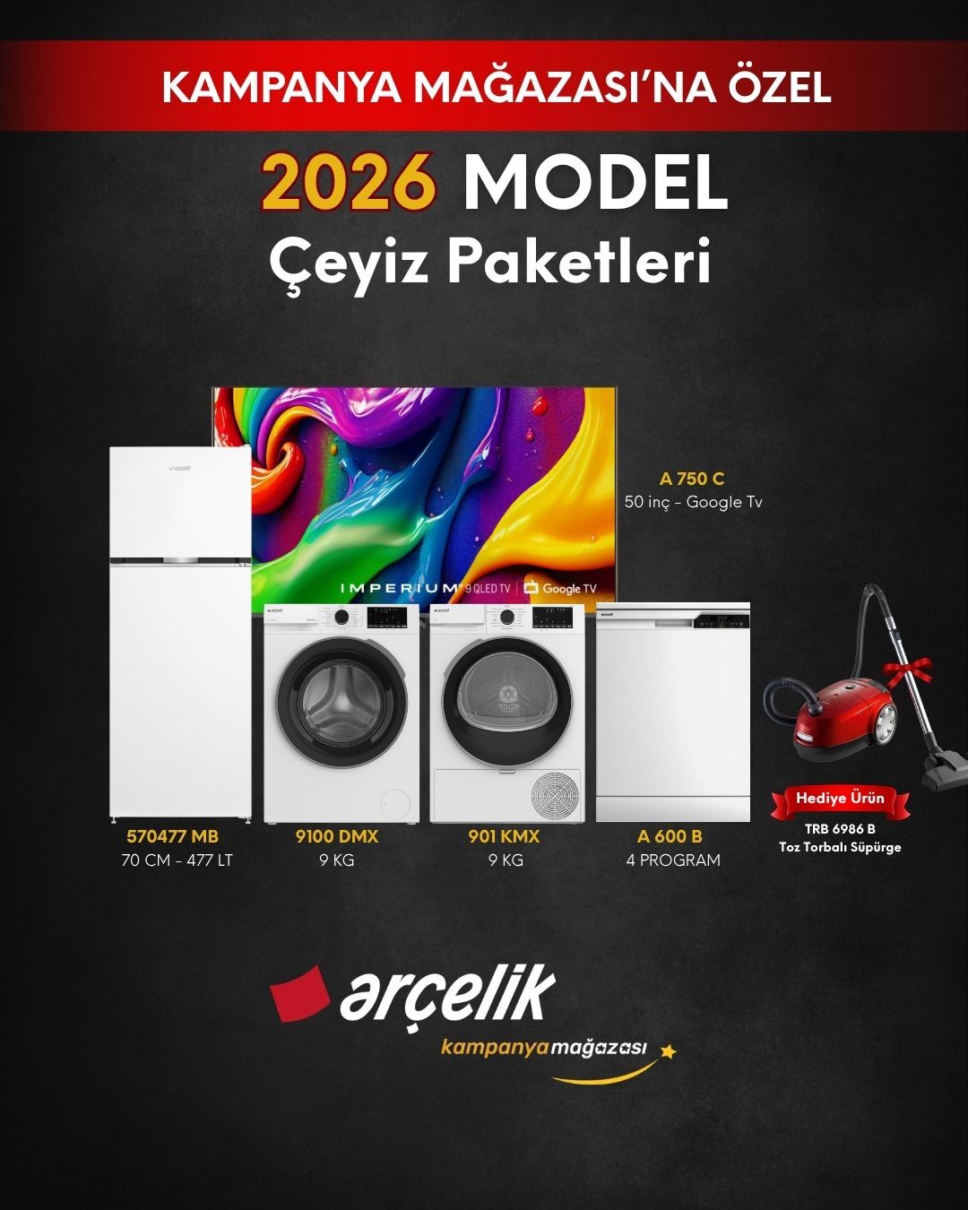 ARÇELİK 5'li Çeyiz Paketi (570477 MB - A 600 B - 9100 DMX - 901 KMX - A 750 C - TRB 6986 B)