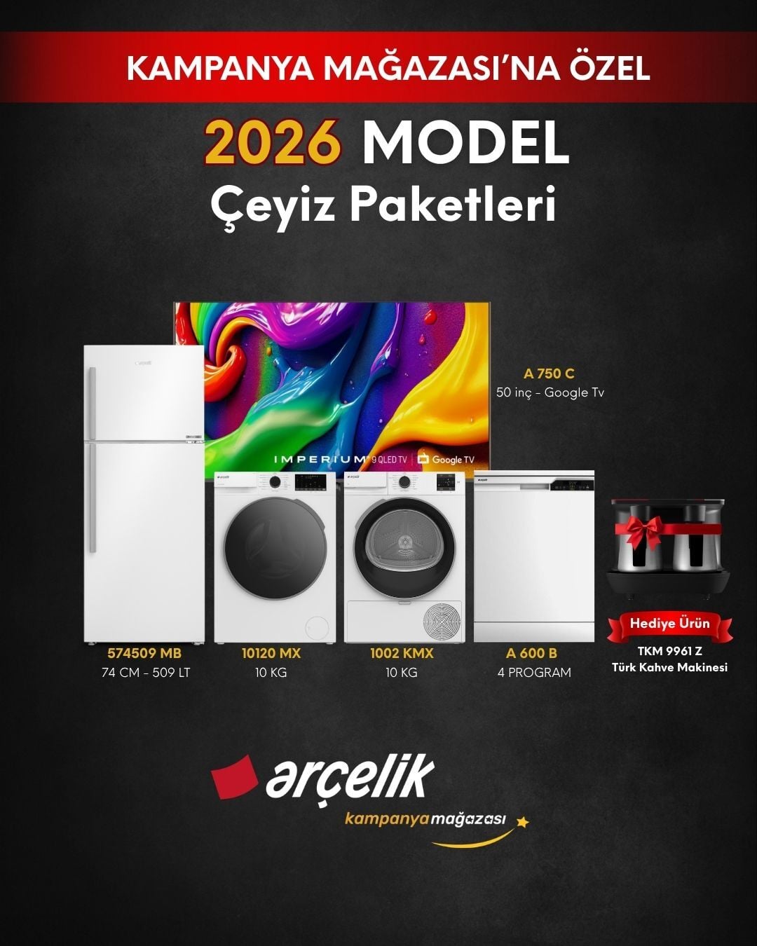 ARÇELİK 5'li Çeyiz Paketi (574509 MB - A 600 B - 10120 MX - 1002 KMX - A 750 C - TKM 9961 Z)