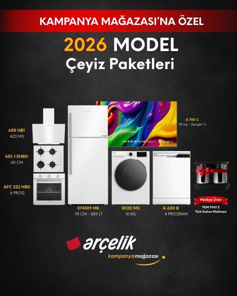 ARÇELİK 7'li Çeyiz Paketi (574509 MB - A 600 B - 10120 MX - A 750 C - AFC 222 HBD - ADE 605 HB1 - OCD T 601-1 EHBD - TKM 9961 Z)