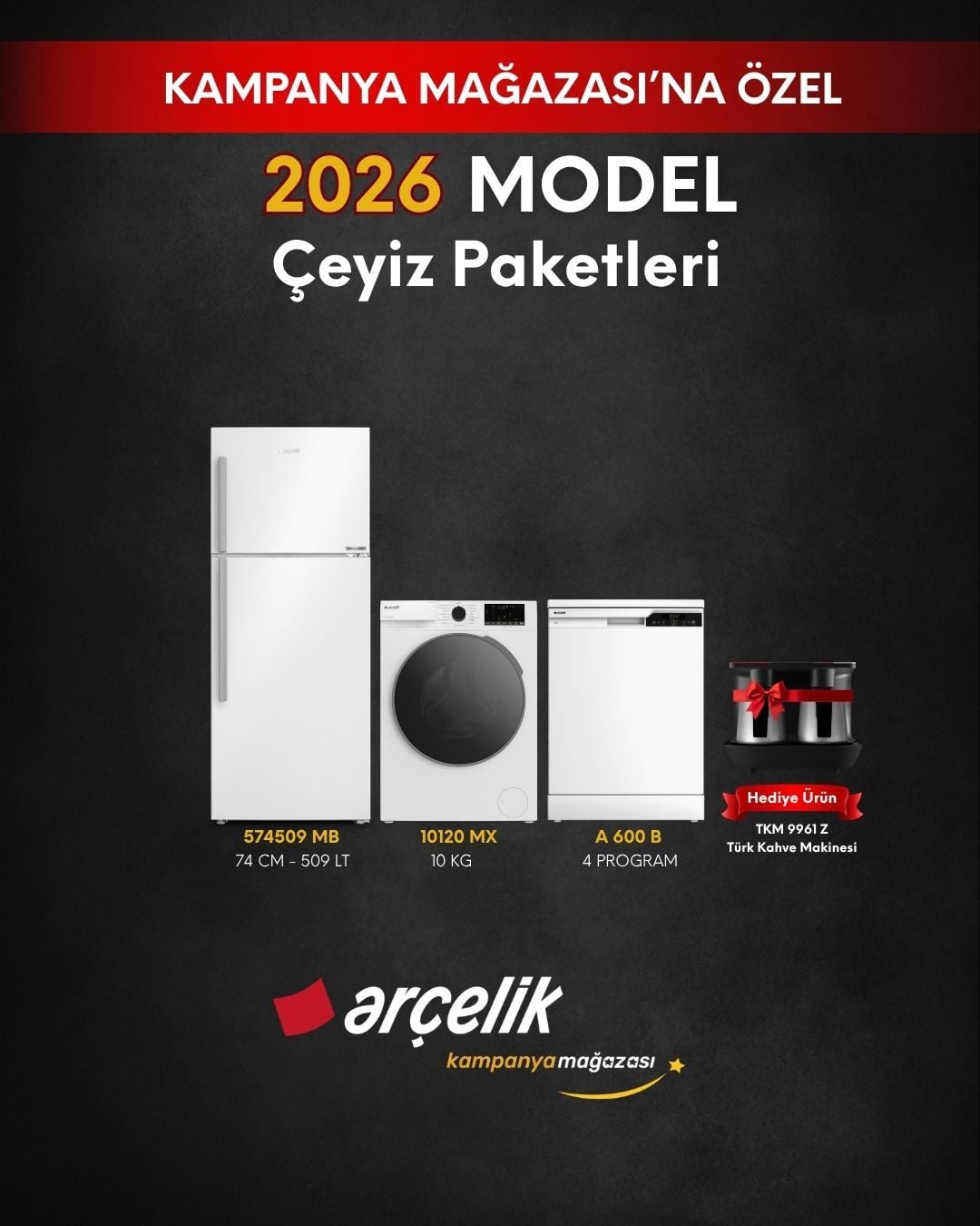 ARÇELİK 3'lü Çeyiz Paketi (574509 MB - A 600 B - 10120 MX - TKM 9961 Z)
