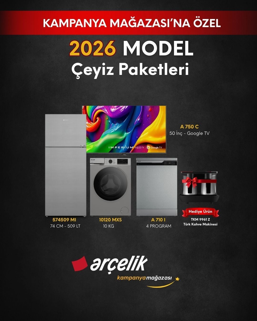 ARÇELİK 4'lü Çeyiz Paketi (574509 MI - A 710 I - 10120 MXS - A 750 C - TKM 9961 Z)