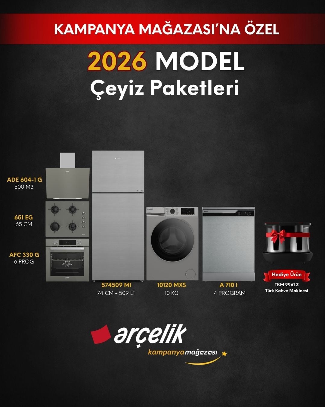 ARÇELİK 6'lı Çeyiz Paketi (574509 MI - A 710 I - 10120 MXS - AFC 330 G - ADE 604-1 G - OCD T 651 EG - TKM 9961 Z)