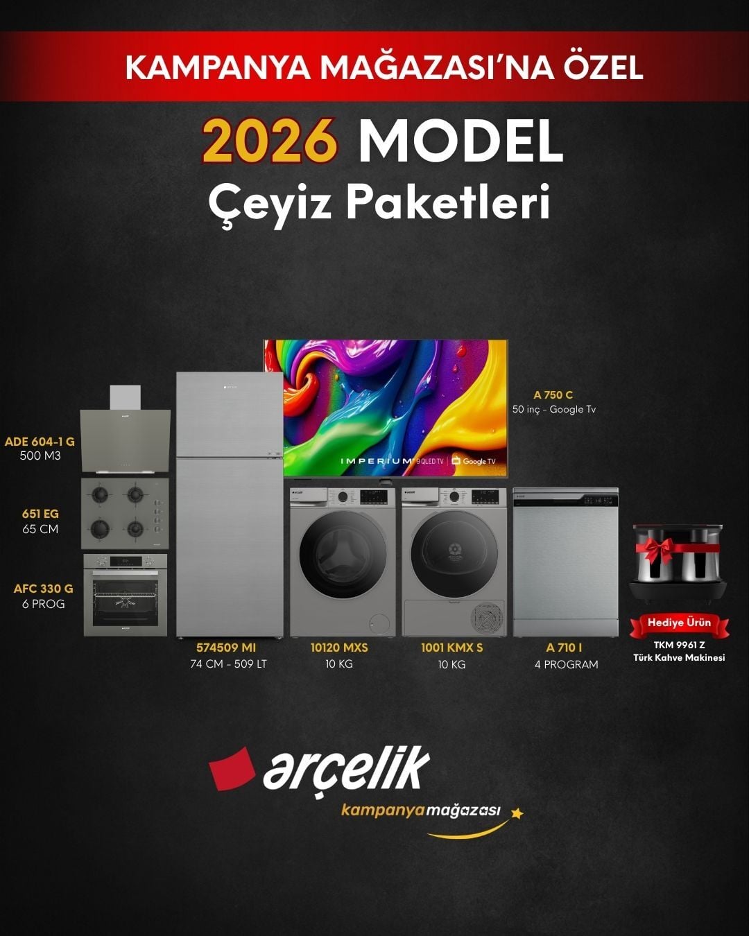 ARÇELİK 8'li Çeyiz Paketi (574509 MI - A 710 I - 10120 MXS - KMX S - A 750 C - AFC 330 G - ADE 604-1 G - OCD T 651 EG - TKM 9961 Z)