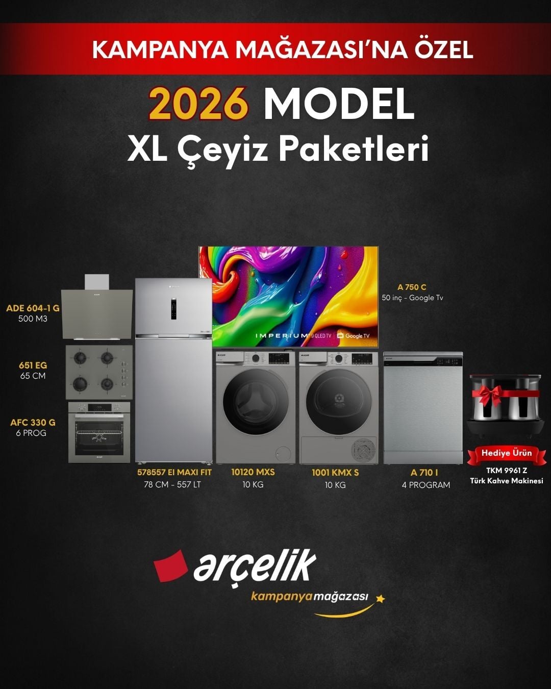 ARÇELİK 8'li XL Çeyiz Paketi (578557 EI MAXI FIT - A 710 I - 10120 MXS - 1001 KMX S - A 750 C - AFC 330 G - ADE 604-1 G - OCD T 651 EG - TKM 9961 Z)