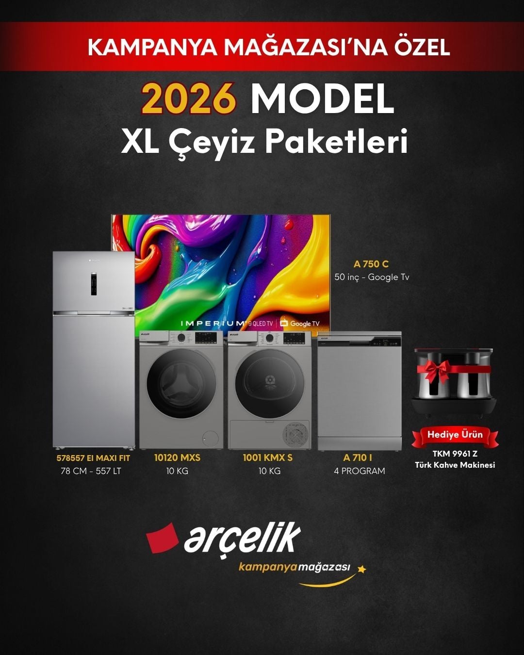 ARÇELİK 5'li XL Çeyiz Paketi (578557 EI MAXI FIT - A 710 I - 10120 MXS - 1001 KMX S - A 750 C - TKM 9961 Z)