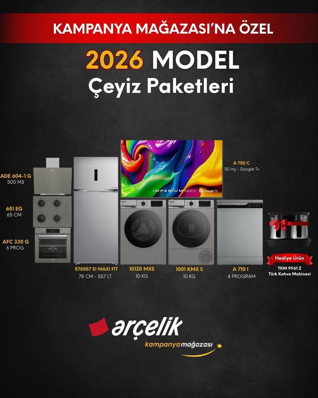 ARÇELİK 7'li XL Çeyiz Paketi (578557 EI MAXI FIT - A 710 I - 10120 MXS - 1001 KMX S - AFC 330 G - ADE 604-1 G - OCD T 651 EG - TKM 9961 Z)