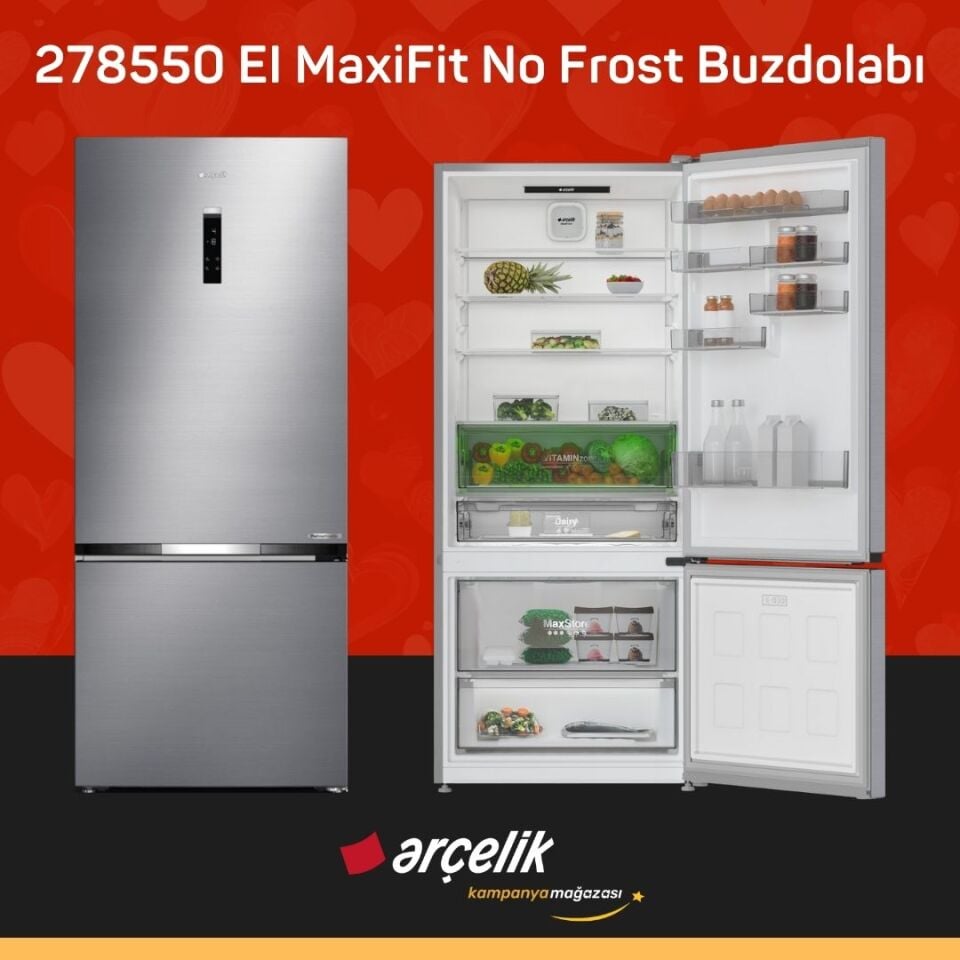 ARÇELİK 278550 EI MaxiFit Alttan Donduruculu Buzdolabı