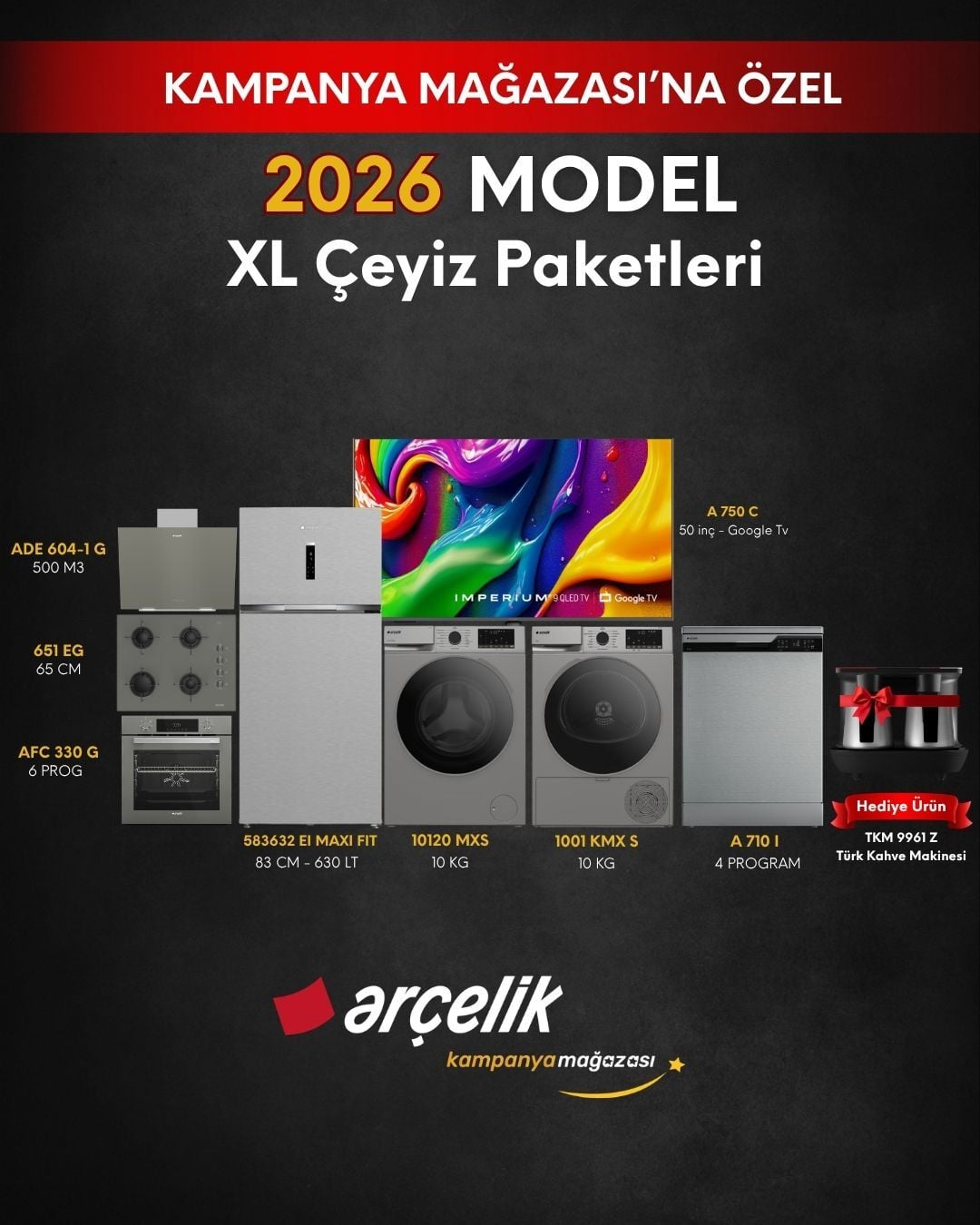 ARÇELİK 8'li XL Çeyiz Paketi(583632 EI MAXI FIT - A 710 I - 10120 MXS - 1001 KMX S - A 750 C - AFC 330 G - ADE 604-1 G - OCD T 651 EG - TKM 9961 Z)