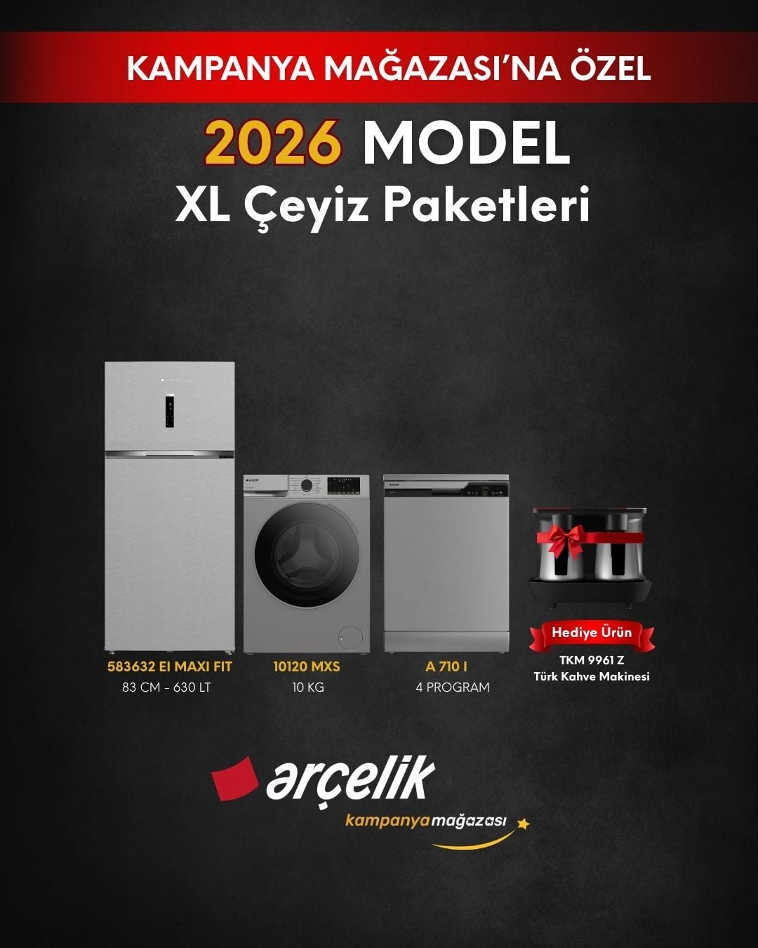 ARÇELİK 3'lü XL Çeyiz Paketi (583632 EI MAXI FIT - .A 710 I - 10120 MXS - TKM 9961 Z)