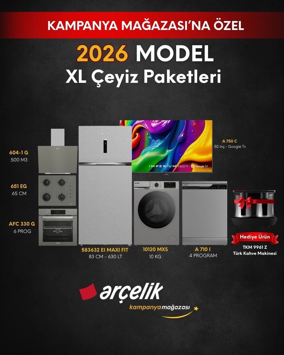ARÇELİK 7'li XL Çeyiz Paketi (583632 EI MAXI FIT - A710 I - 10120 MXS - A 750 C - AFC 330 G - ADE 604-1 G - OCD T 651 EG - TKM 9961 Z)