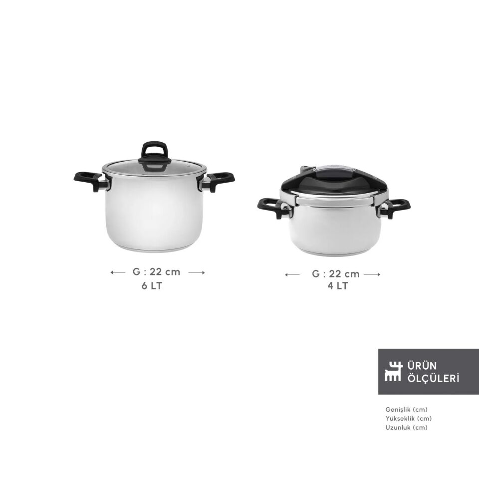 Karaca Perfect Gray İndüksiyon Tabanlı Düdüklü Tencere Seti 4+6 Lt
